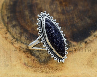 Blue Goldstone Ring, Gemstone Ring, 925 Silver Ring, Bohemian Ring, Women Ring, Blue Goldstone Ring, Boho Jewelry, Gift for Birthday.