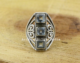 Swiss Blue Topaz Ring: Square Gemstone, 925 Sterling Silver