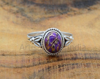 Purple Copper Turquoise Ring, 925 Silver Ring, Boho Rings, Purple Turquoise Ring, Dainty Ring, Gemstone Ring, Anniversary Gift, Women Rings.