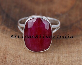 Handmade Dyed Ruby Sterling Silver Ring: Antique Boho Jewelry