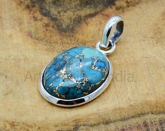 Blue Copper Turquoise Pendant, 925 Silver Pendant, Gemstone Pendant, Turquoise Pendant, Women Necklace, Chain With Pendant, Jewelry For Her.