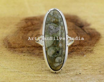 Handgemachte Regen Wald Jaspis Ring: Sterling Silber Damen Ring
