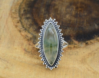 Prehnite Gemstone Ring, 925 Sterling Silver Ring, Ring For Women, Green Prehnite Ring, Gemstone Ring, Silver Ring, Wedding Gift.