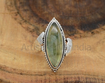 Natural Prehnite 925 Sterling Silver Ring: Marquise Statement Jewelry