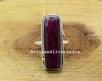 Anillo de plata 925 con rubí indio: joyería bohemia hecha a mano