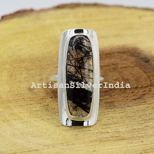 Black Rutile Quartz Ring: Handmade 925 Sterling Silver Boho Ring