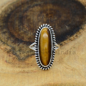 Natural Tiger Eye Ring, Tiger Eye Statement Ring, 925 Silver Ring, Bohemian Ring, Wedding Ring, Gift for Her, Rings for Her, Tiger Jewelry.