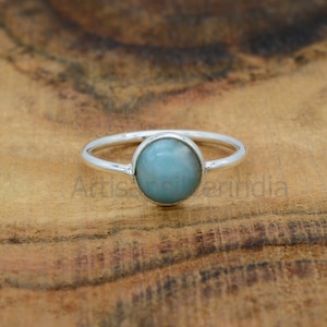 Blue Ocean Larimar Ring, Dainty Ring, 925 Silver Ring, Blue Larimar Ring, Antique Ring, Midi Ring, Gift for Her, Stacking Jewelry.