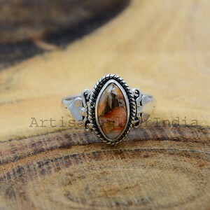 Handmade Oyster Copper Turquoise Ring: 925 Sterling Silver Marquise Ring