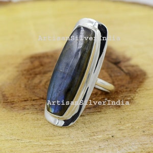 Bague labradorite, bague en argent 925, bague avec pierres précieuses, bague bohème, bague labradorite de feu bleu, bague de tous les jours, bague en argent pour homme, bagues bohème.