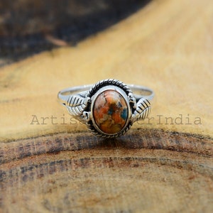 Oyster Copper Turquoise Ring, 925 Silver Ring, Bohemian Ring, Gemstone Ring, Women Ring, Turquoise Ring, Ring for Her, Girlfriend Gift.