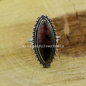Marquise Rhodonite Ring: 925 Sterling Silver Statement Ring