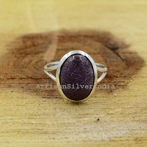 Handmade Stichtite Ring: 925 Sterling Silver Gemstone Ring