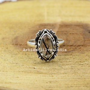 Black Rutile Ring, 925 Silver Ring, Rutilated Quartz Ring, Rutile Gemstone Ring, Handmade Jewelry, Promise Ring, Anniversary Gift For Wife.
