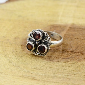 Natural Garnet Sterling Silver Ring: Artisan Boho Statement Jewelry