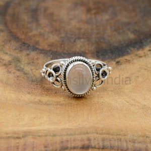 Rose Quartz 925 Sterling Silver Ring: Oval Gemstone, Handmade