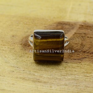 Genuine Tiger Eye Ring, Tiger Gemstone Ring, 925 Solid Silver Ring, Unisex Jewelry, Jewelry For Her, Handmade Jewelry, Women Statement Rings