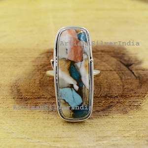 Oyster Copper Turquoise Ring: Sterling Silver Gemstone Ring