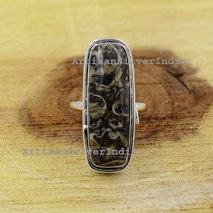 Turritella Agate 925 Sterling Silver Ring: Handmade Boho Jewelry