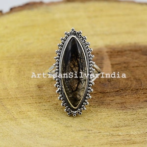 Handmade Black Rutile Quartz Ring: 925 Sterling Silver Gemstone