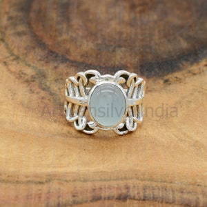 Aqua Chalcedony 925 Sterling Silver Ring - Antique Style