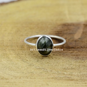 Green Seraphinite Ring, 925 Silver Ring, Handmade Ring, Gift For Wife, Everyday Ring, Statement Ring, Seraphinite Jewelry, Anniversary Gifts