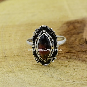 Natural Rhodonite 925 Sterling Silver Ring: Artisan Jewelry