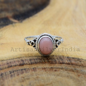 Pink Opal Ring, 925 Sterling Silver Ring, Oval Gemstone Ring, October Birthstone Ring, Handmade Jewelry, Minimalist Ring, Women Ring Jewelry