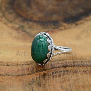 Malachietring, edelsteenring, damesring, 925 zilveren ring, ring voor dagelijks gebruik, ring groen malachiet, statementringen, angstsieraden.