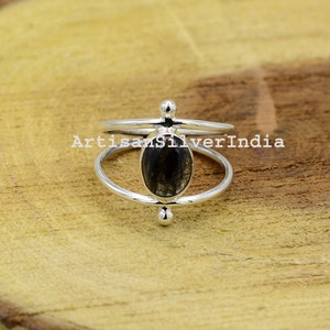 Black Rutilated Quartz Ring: Oval Gemstone, 925 Sterling Silver