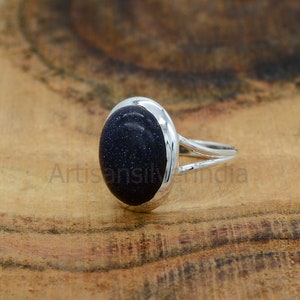 Blue Goldstone Ring, Handmade Ring, Women Ring, 925 Silver Ring, Goldstone Ring, Daily Wear Ring, Stacking Ring, Gemstone Ring, Anxiety Ring