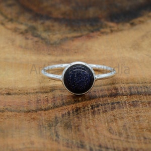 Blue Goldstone Ring, Gemstone Ring, Dainty Ring, Gift For Mom, Blue Sandstone Ring, 925 Silver Ring, Women Ring, Goldstone Jewelry.