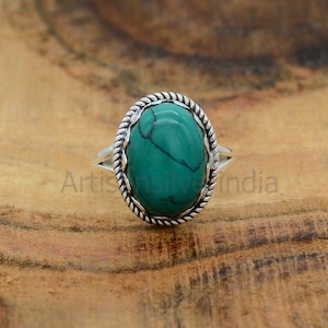 Tibetan Turquoise Sterling Silver Ring: Handmade Oval Gemstone