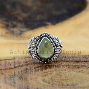 Natural Prehnite Ring, Gemstone Ring, 925 Silver Ring, Natural Prehnite Silver Ring, Antique Ring, Gift for Christmas, Prehnite Jewelry.