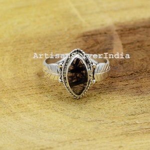 Black Rutile Quartz Ring: Handmade 925 Sterling Silver Marquise Ring
