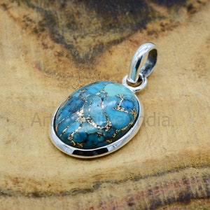 Blue Copper Turquoise Pendant, 925 Silver Pendant, Gemstone Pendant, Turquoise Pendant, Women Necklace, Chain With Pendant, Jewelry For Her.