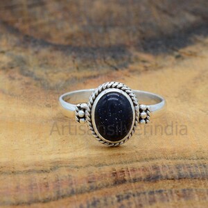 925 Silver Ring, Blue Goldstone Ring, Gemstone Ring, Gift for Her, Antique Ring, Birthday Gift, Handmade Ring, Wedding Gifts, Boho Jewelry.