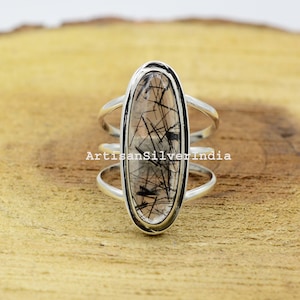Natural Black Rutile Ring, Gemstone Ring, 925 Silver Ring, Black Rutile Ring, Handmade Ring, Boho Ring, Wedding Ring, Rutilated Quartz Ring.