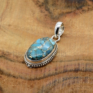 Blue Copper Turquoise Pendant, 925 Silver Pendant, Gemstone Pendant, Oval Pendant, Turquoise Pendant, Necklace Pendant For Women, Mom Gifts.