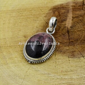 Rhodonite Pendant: Oval Gemstone, 925 Sterling Silver, Anxiety Relief