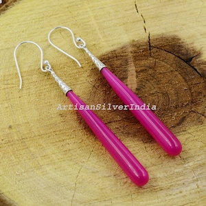 Pink Chalcedony Earring, 925 Silver Earrings, Longdrop Earring, Silver Earring, Everyday Earrings For Her, Gift For Mom, Boho Jewelry.