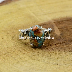 Oyster Copper Turquoise Ring, Turquoise Snake Ring, 925 Silver Ring, Statement Jewelry, Snake Silver Ring, Gothic Jewelry, Gifts For Wife.
