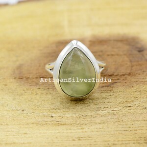 Natural Prehnite Ring, 925 Silver Ring, Women Gift, Pear Statement Ring, Prehnite Jewelry, Women Prehnite Ring, Gift For Her, Promise Ring.