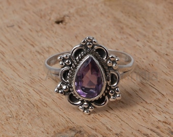 Handmade Oxidized 925 Silver Amethyst Ring: Women's Fidget Jewelry