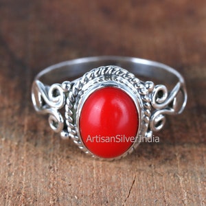 Red Coral Ring, 925 Silver Ring, Coral Promise Ring, Handmade Ring, Gemstone Ring, Everyday Ring, Dainty Ring, Promise Ring, Women Ring.