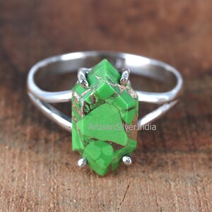 Green Copper Turquoise Ring, Hexagon Ring, 925 Silver Ring, Promise Ring, Handmade Ring, Women Ring, Statement Jewelry, Gifts For Daughter.