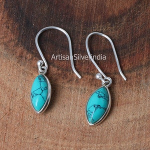 Arizona Blue Turquoise Sterling Silver Earrings: Handmade Dangle Drop Jewelry