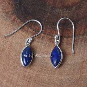 Lapis Lazuli Earrings, 925 Silver Earrings, Blue Lapis Earrings, Dainty Earrings, Dangle Drop Earring, Gemstone Jewelry, Fidget Earrings.