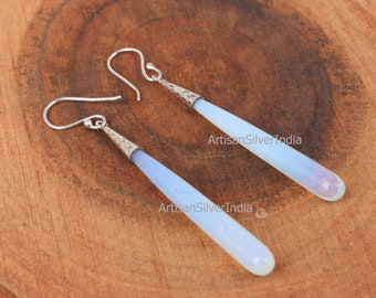 Fire Opalite Gemstone Earrings, Long Drop Earrings, 925 Silver Earring, Dangling Earrings, Long Opalite Earring, Gift for Her, Women Jewelry