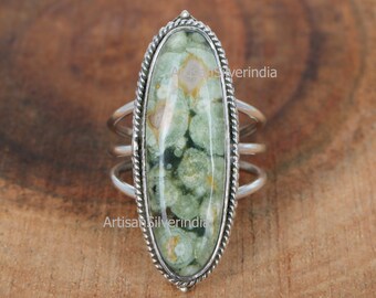 Rain Forest Jasper Ring: Handmade 925 Sterling Silver
